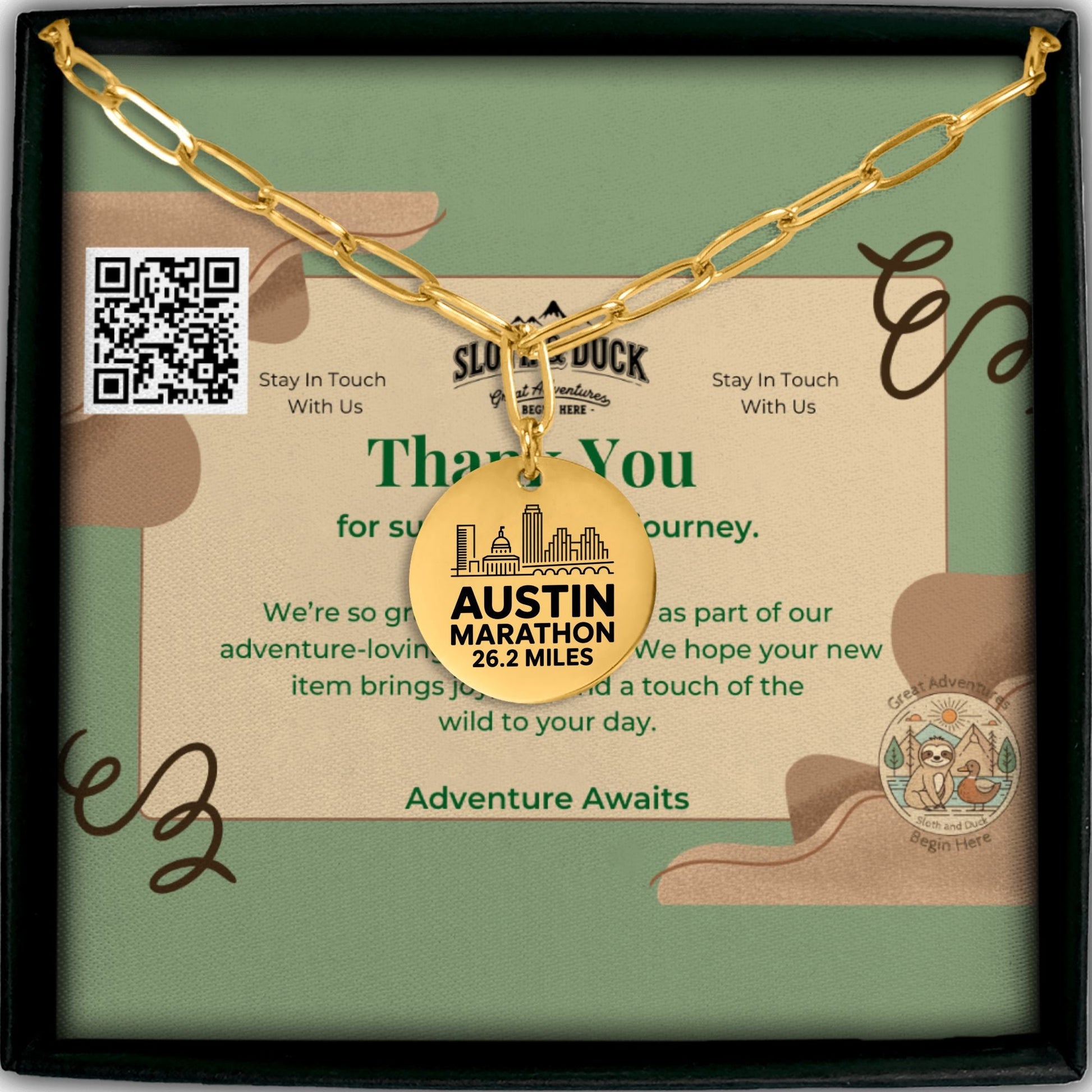 Personalized Austin Marathon Skyline Necklace 26.2 Miles - Without back engraving - Sloth & Duck