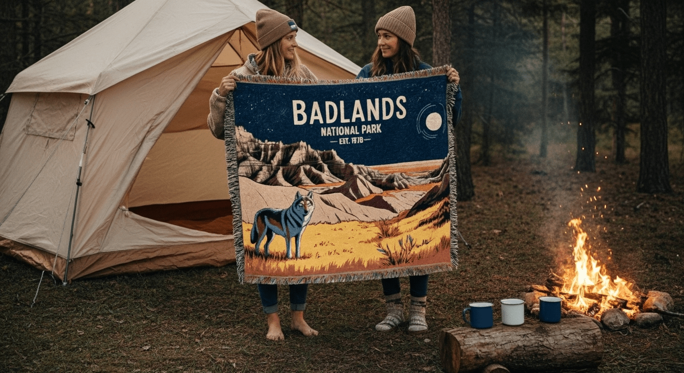 Personalized Badlands National Park Woven Blanket - Artwork - Sloth & Duck