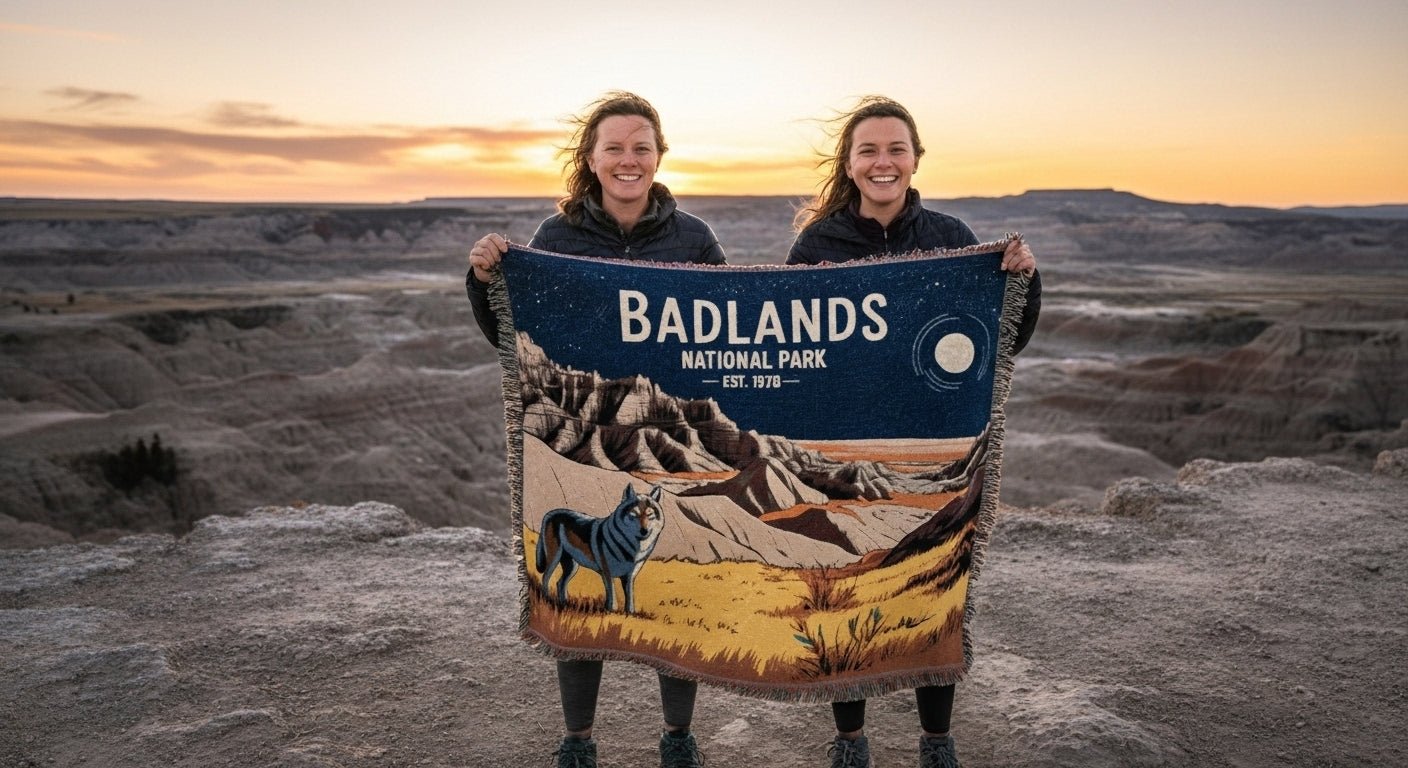 Personalized Badlands National Park Woven Blanket - Artwork - Sloth & Duck