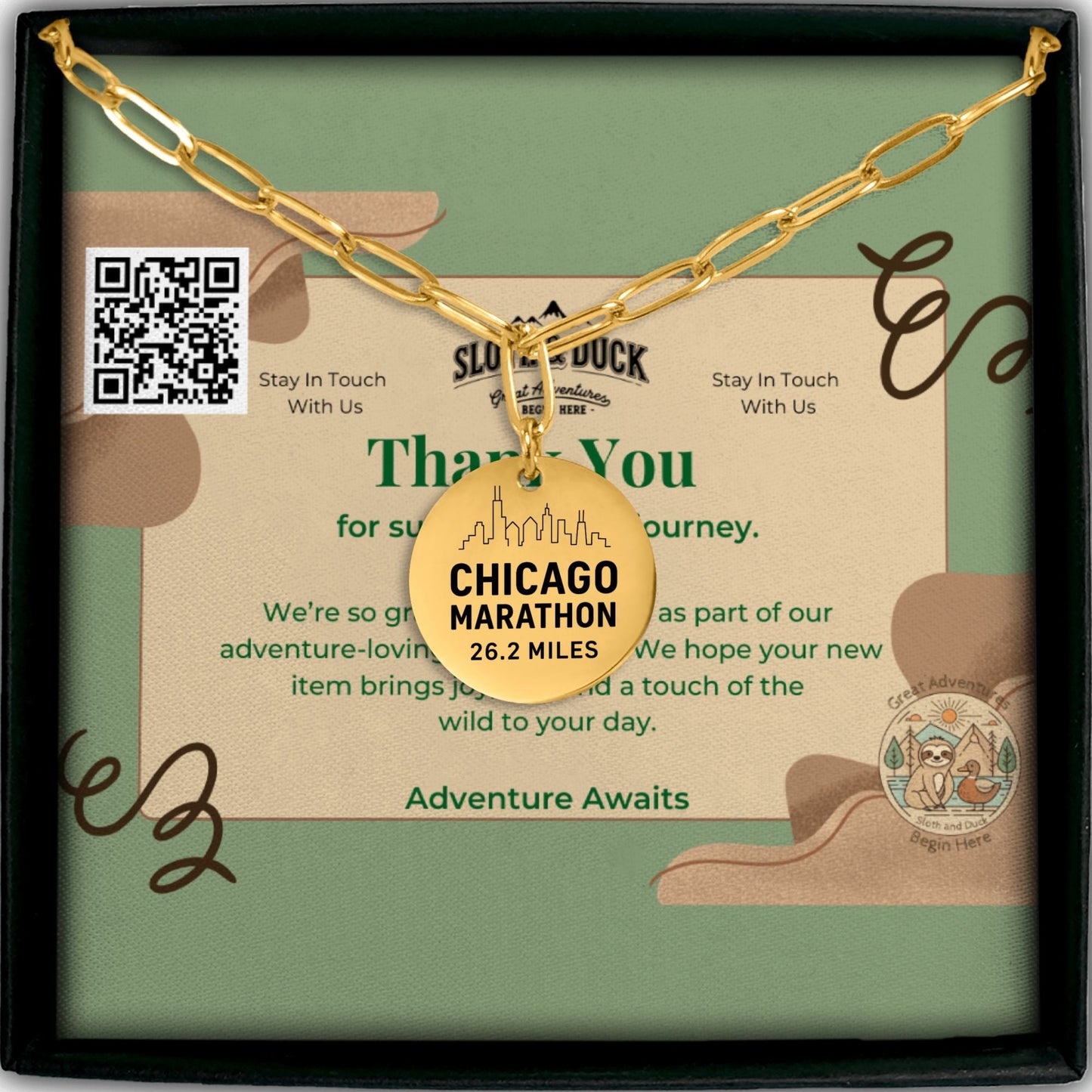 Personalized Chicago Marathon Skyline Necklace 26.2 Miles - Without back engraving - Sloth & Duck