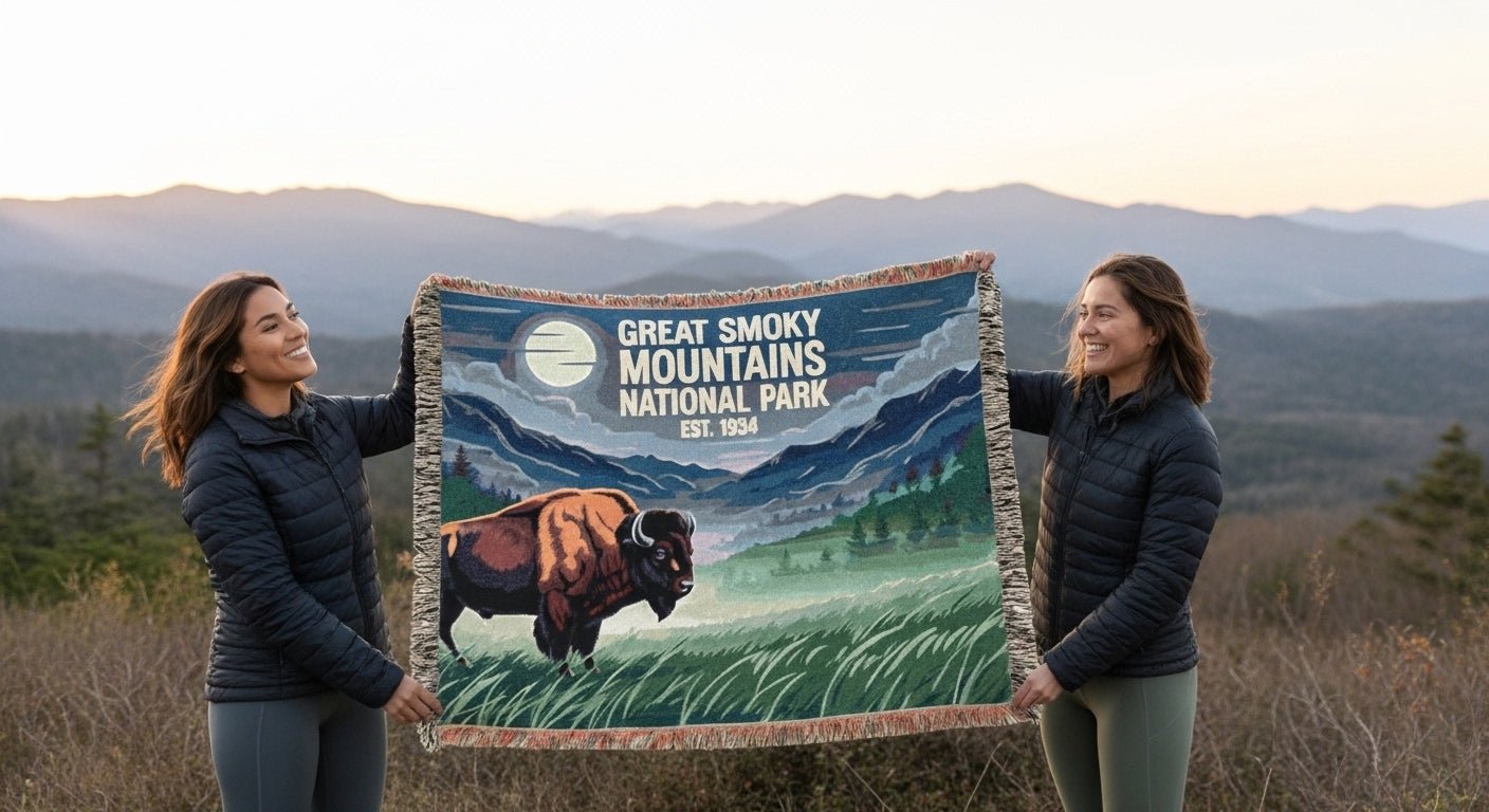 Personalized "Great Smoky Mountains National Park" Woven Blanket - Artwork - Sloth & Duck