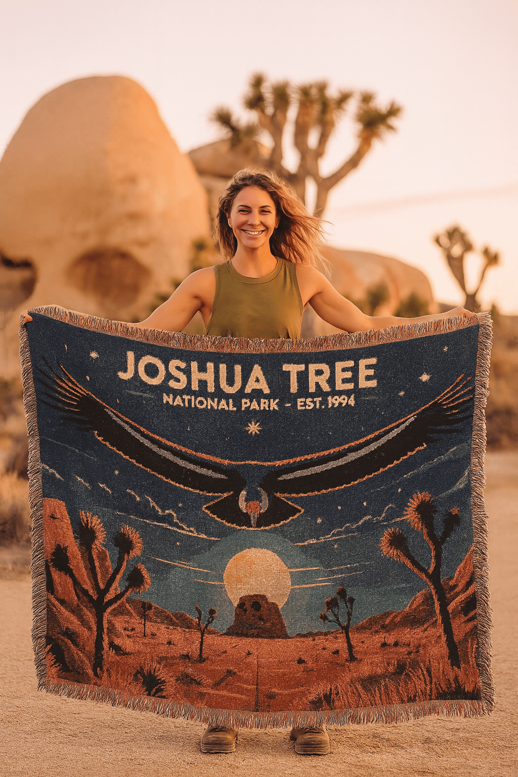 Personalized "Joshua Tree National Park" Woven Blanket - Artwork - Sloth & Duck