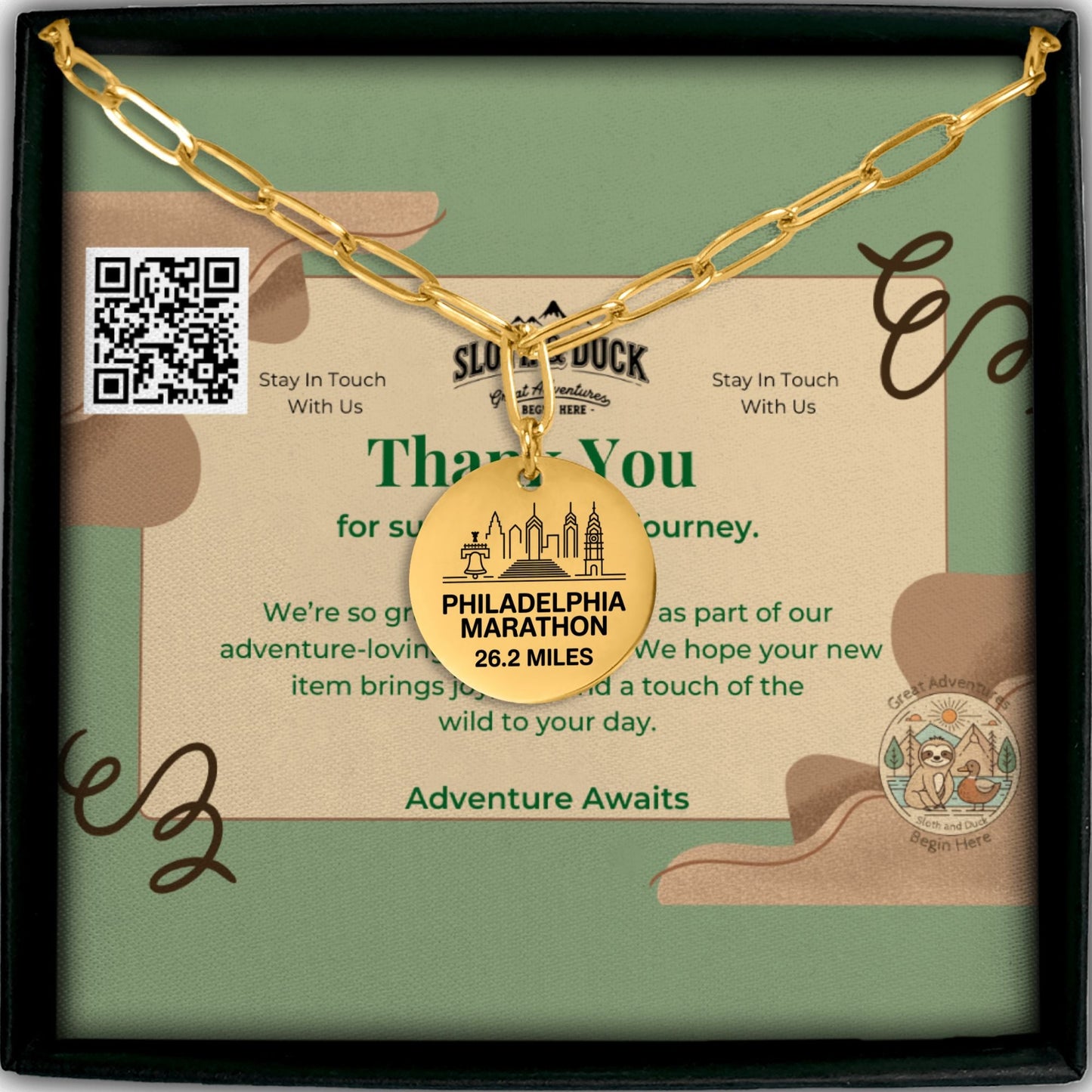 Personalized Philadelphia Marathon Skyline Necklace 26.2 Miles - Without back engraving - Sloth & Duck