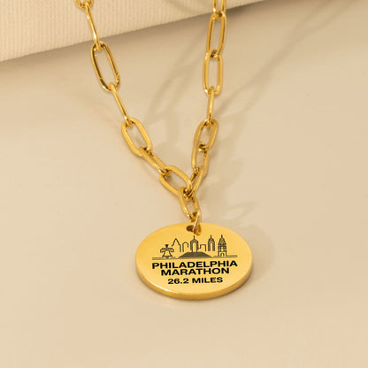 Personalized Philadelphia Marathon Skyline Necklace 26.2 Miles - Without back engraving - Sloth & Duck