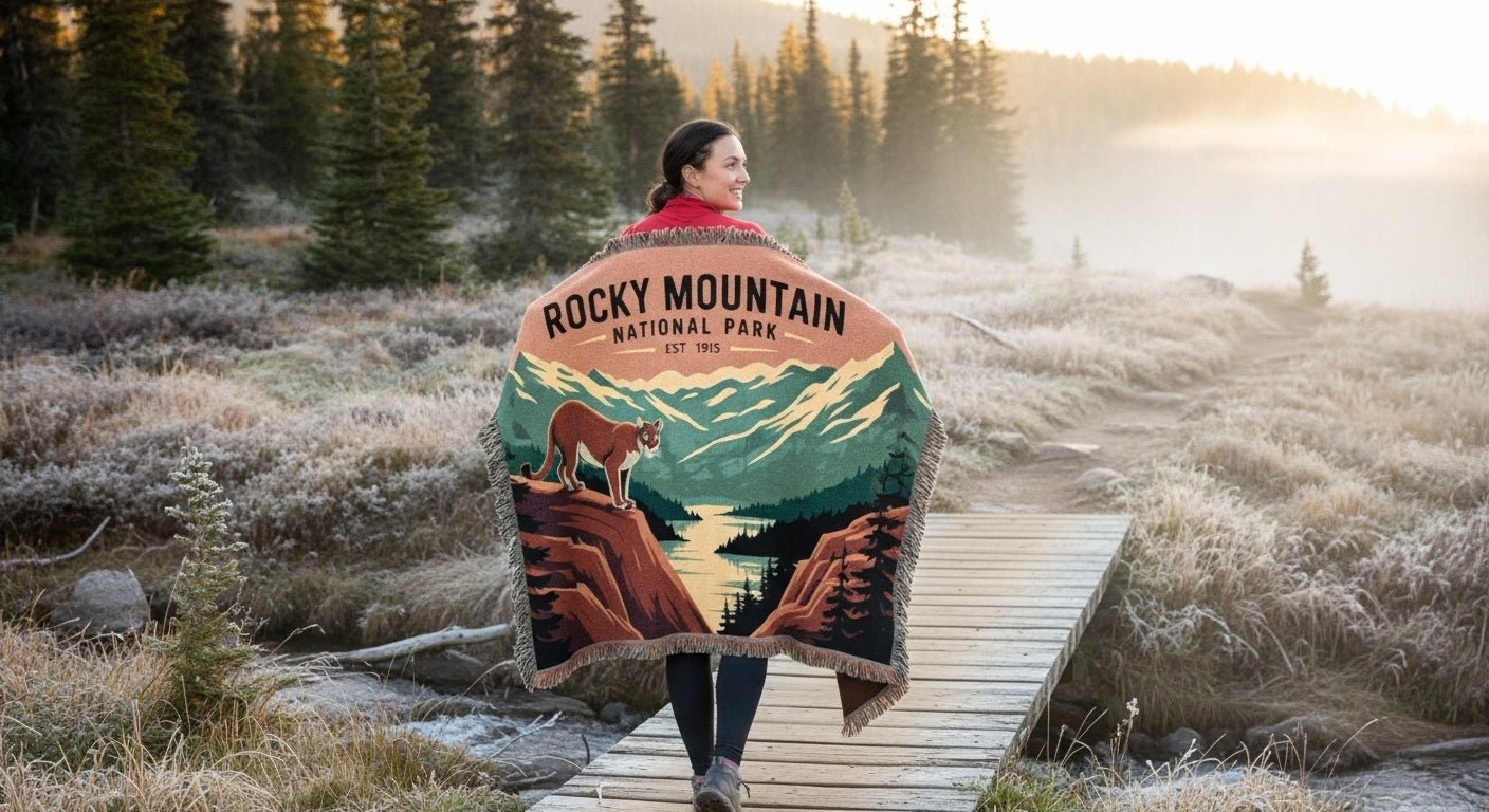 Personalized "Rocky Mountain National Park" Woven Blanket - Artwork - Sloth & Duck
