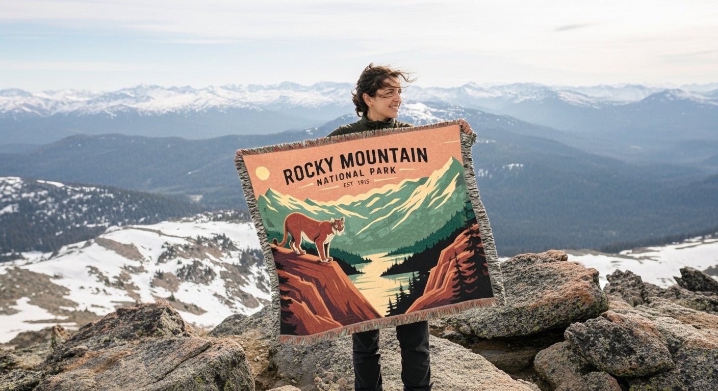 Personalized "Rocky Mountain National Park" Woven Blanket - Artwork - Sloth & Duck