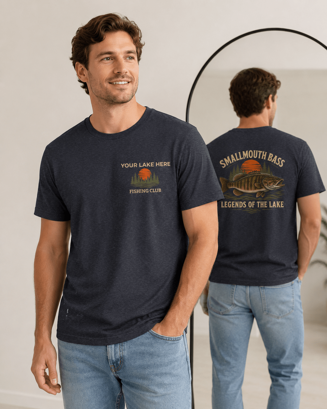 Personalized Smallmouth Bass Fishing Club T-Shirt - Dark Grey Heather - Sloth & Duck