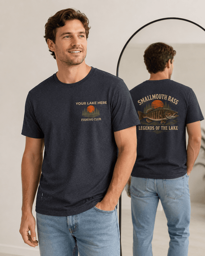 Personalized Smallmouth Bass Fishing Club T-Shirt - Dark Grey Heather - Sloth & Duck