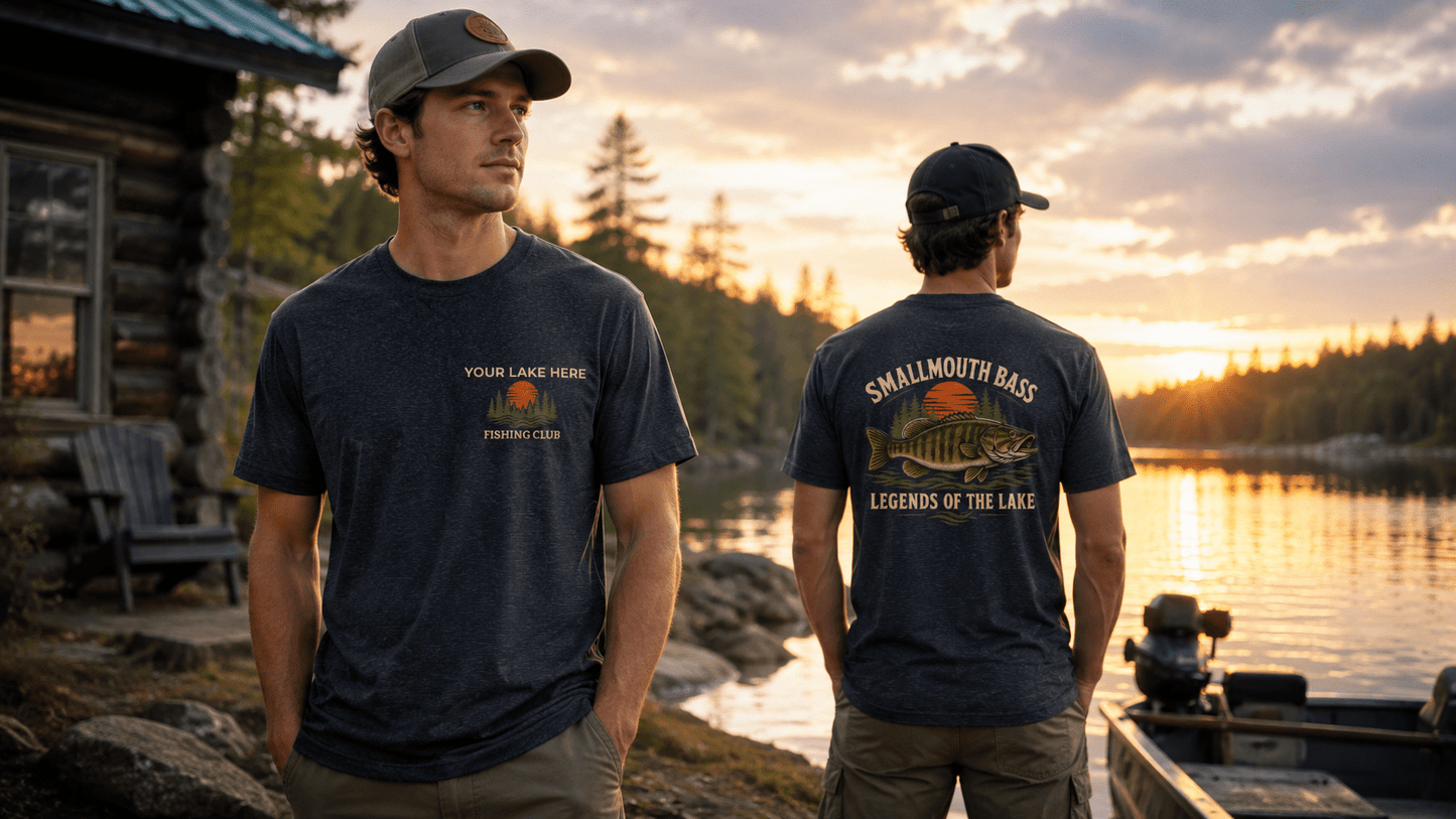 Personalized Smallmouth Bass Fishing Club T-Shirt - Heather True Royal - Sloth & Duck
