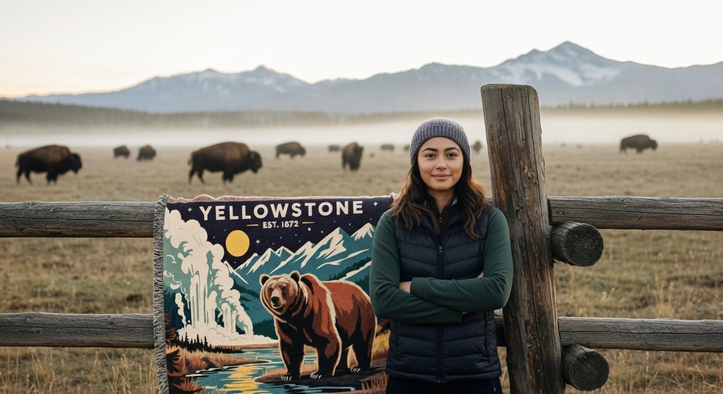 Personalized Yellowstone National Park Woven Blanket - Artwork - Sloth & Duck