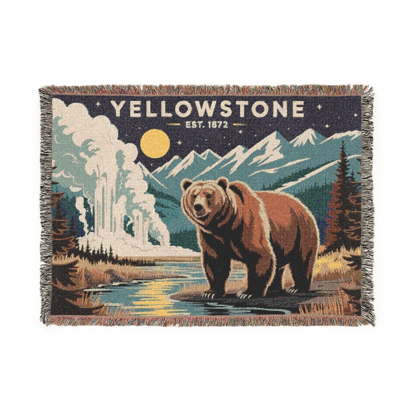Personalized Yellowstone National Park Woven Blanket - Artwork - Sloth & Duck