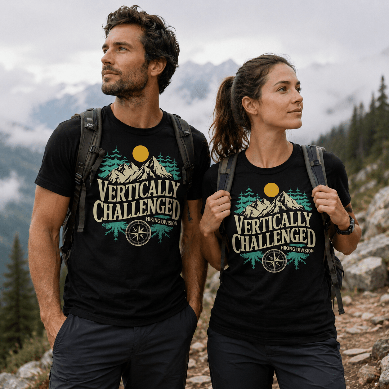 Premium 'Vertically Challenged' Hiking Tee - S - Sloth & Duck