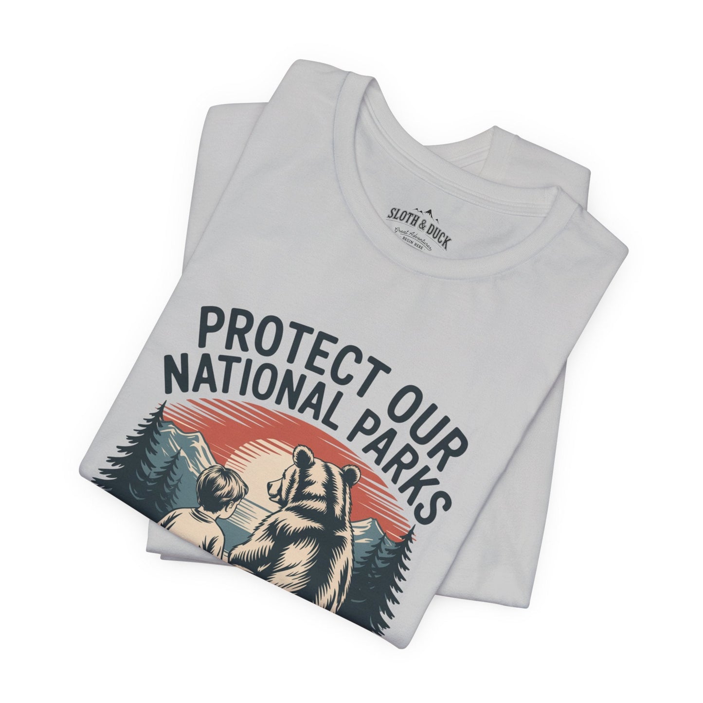 "Protect Our National Parks" T-Shirt - Solid Athletic Grey - Sloth & Duck