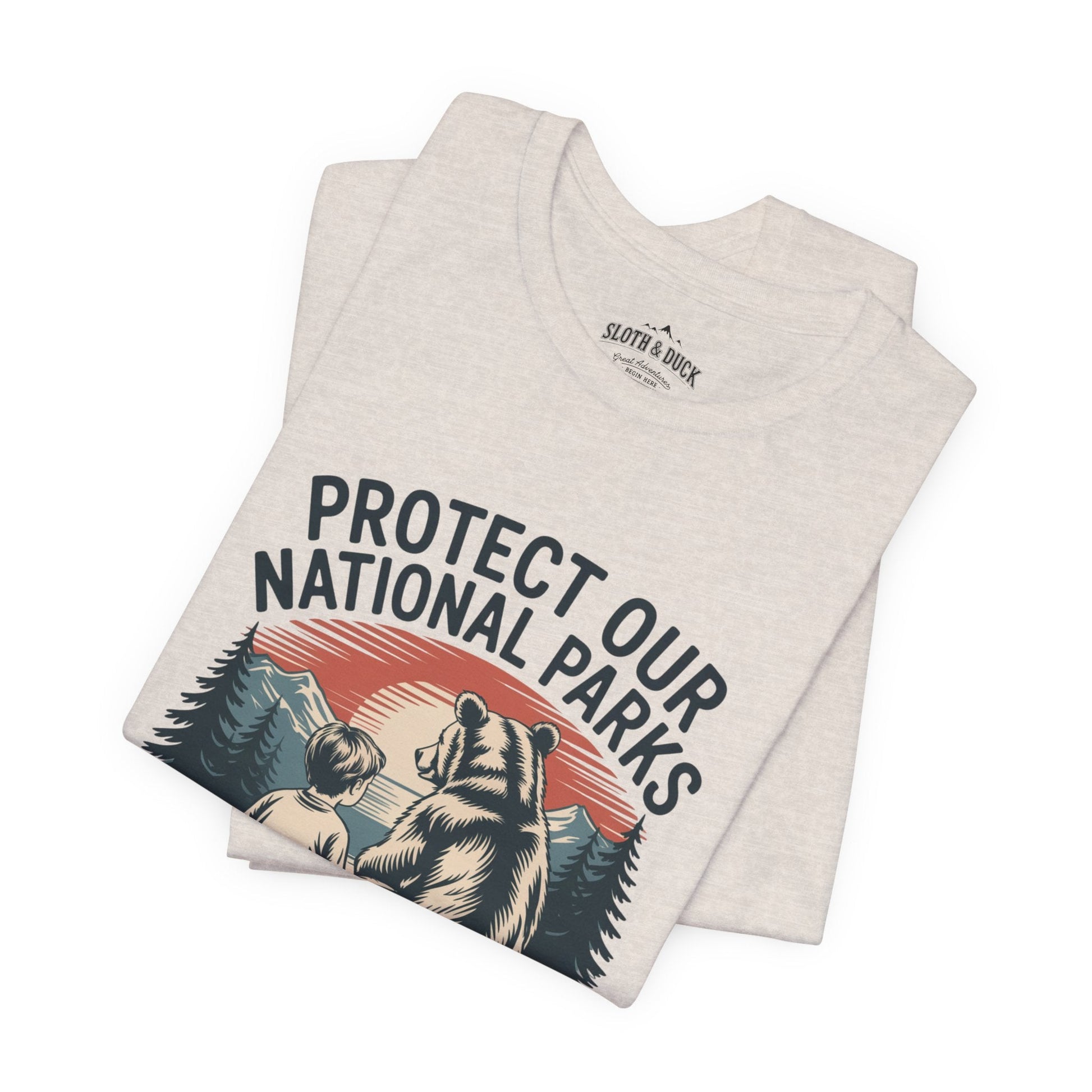 "Protect Our National Parks" T-Shirt - Heather Dust - Sloth & Duck