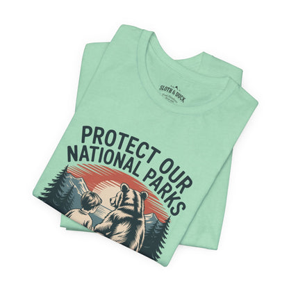 "Protect Our National Parks" T-Shirt - Heather Mint - Sloth & Duck