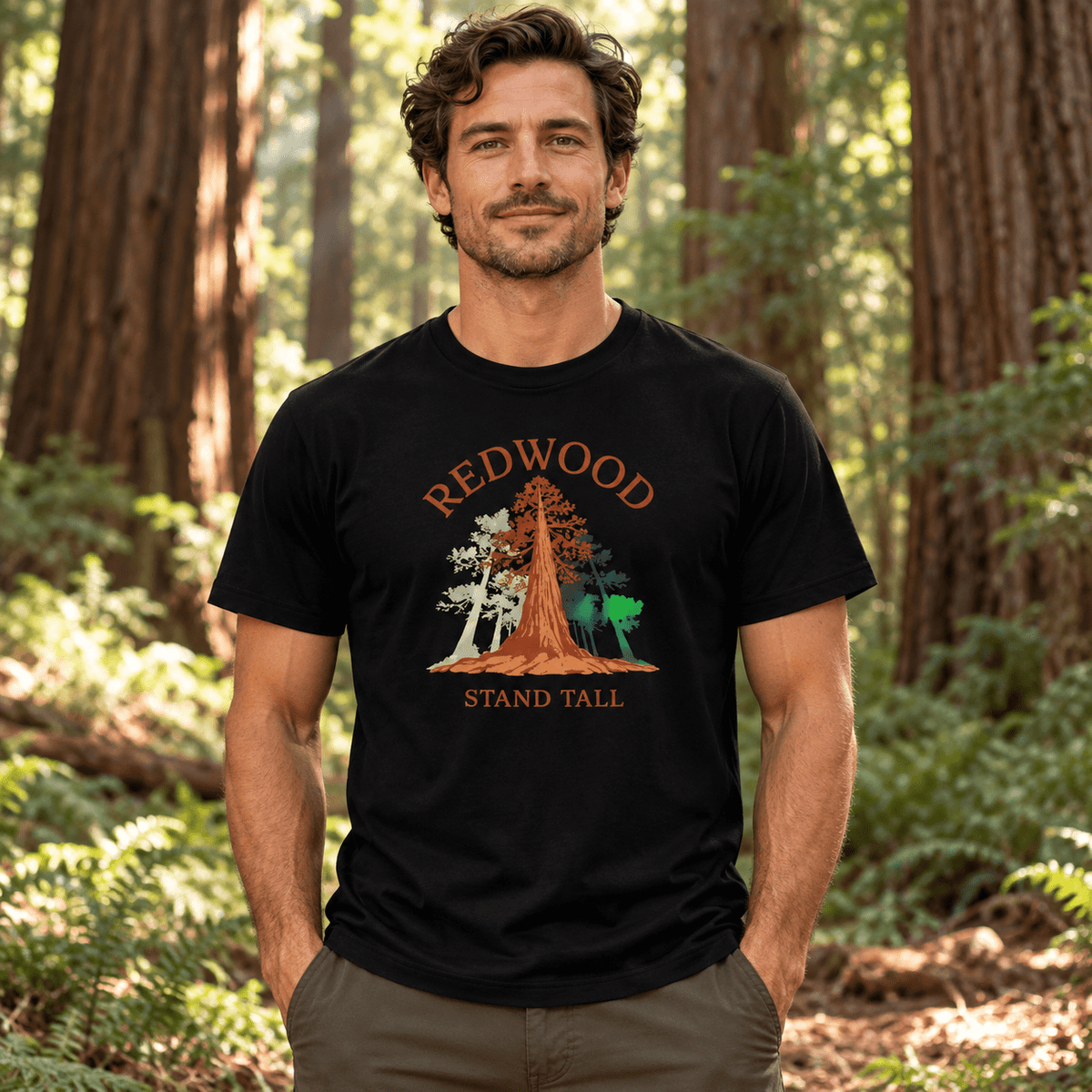 Redwood National Park T-Shirt, Stand Tall Graphic Tee -S - Sloth & Duck