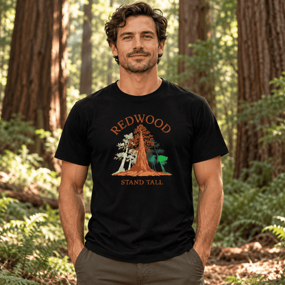 Redwood National Park T-Shirt, Stand Tall Graphic Tee -S - Sloth & Duck