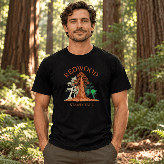 Redwood National Park T-Shirt, Stand Tall Graphic Tee -S - Sloth & Duck