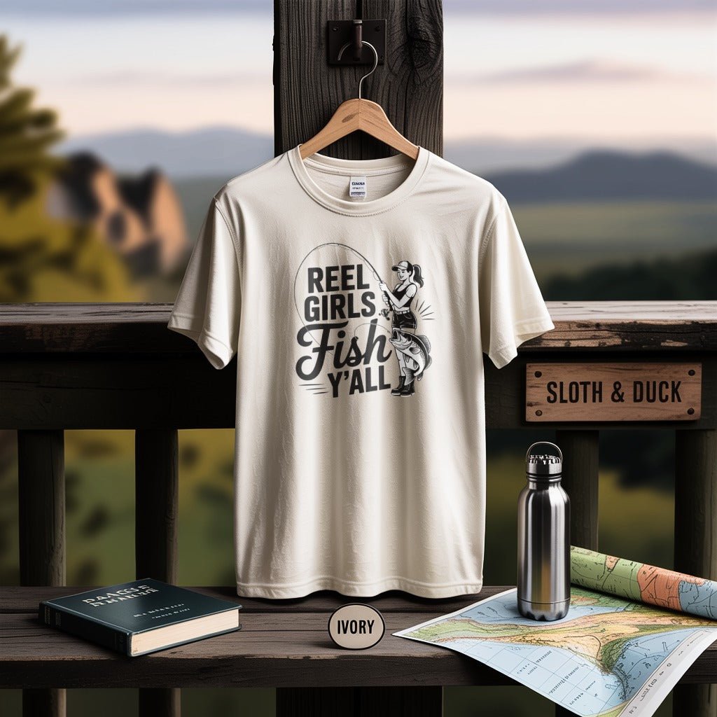 "Reel Girls Fish Y'all" Fishing T-Shirt - Women's T-Shirt - Sloth & Duck