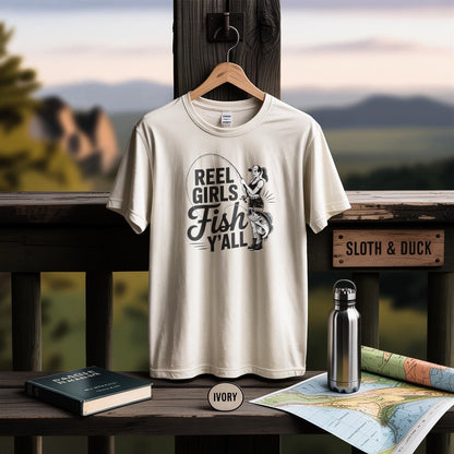 "Reel Girls Fish Y'all" Fishing T-Shirt - Women's T-Shirt - Sloth & Duck