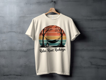 "Relax. Reset. Recharge." Outdoors Nature T-Shirt - Adult - Sloth & Duck