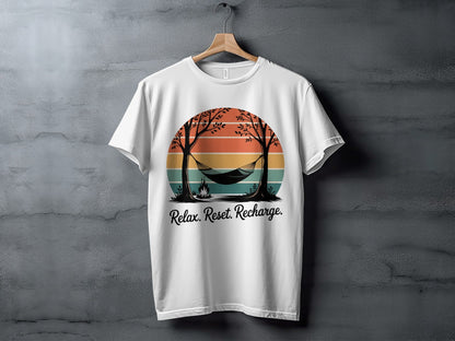 "Relax. Reset. Recharge." Outdoors Nature T-Shirt - Adult - Sloth & Duck