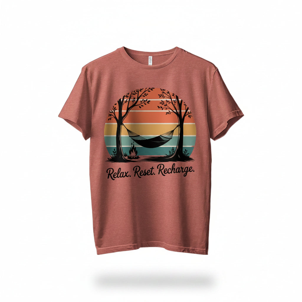 "Relax. Reset. Recharge." Outdoors Nature T-Shirt - Adult - Sloth & Duck