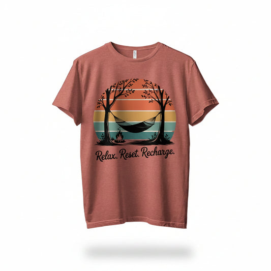 "Relax. Reset. Recharge." Outdoors Nature T-Shirt - Adult - Sloth & Duck