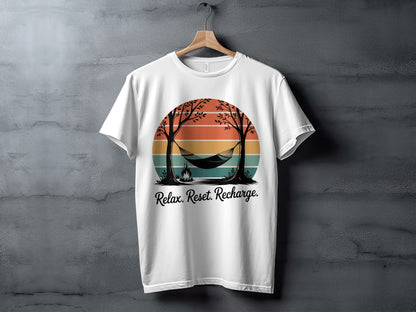 "Relax. Reset. Recharge." Outdoors Nature T-Shirt - Adult - Sloth & Duck
