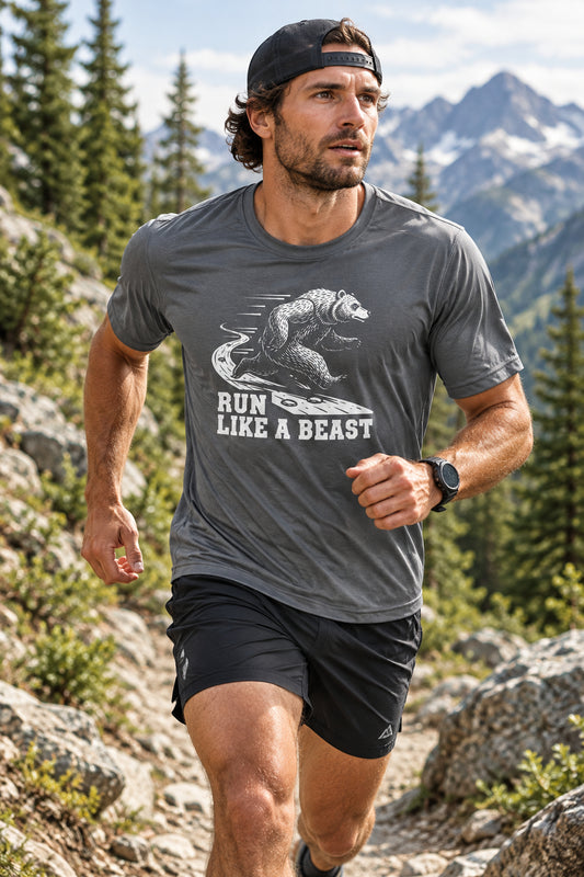 Run Like a Beast Grizzly Bear Moisture Wicking T-Shirt - Graphite - Sloth & Duck