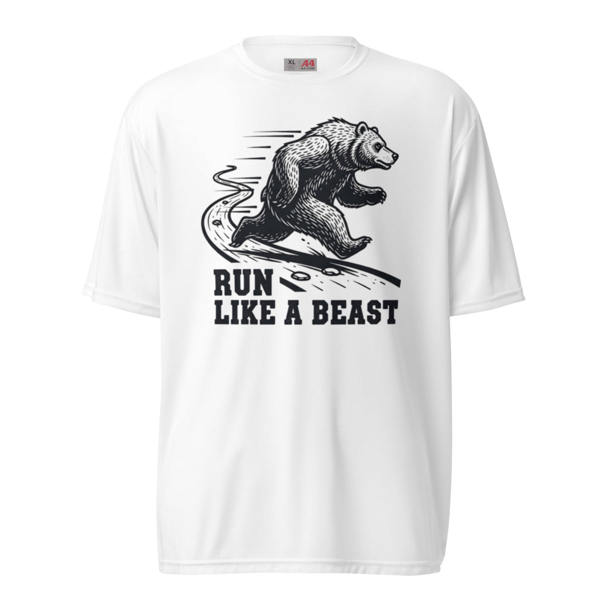 Run Like a Beast Grizzly Bear Moisture Wicking T-Shirt - White - Sloth & Duck