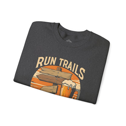 "Run Trails Drink Ales" Sweatshirt Round Neck Pullover - Dark Heather - Sloth & Duck