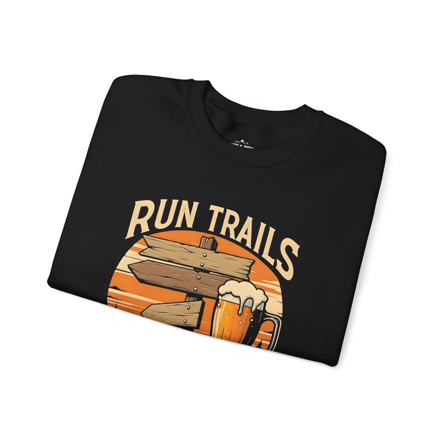 "Run Trails Drink Ales" Sweatshirt Round Neck Pullover - Black - Sloth & Duck