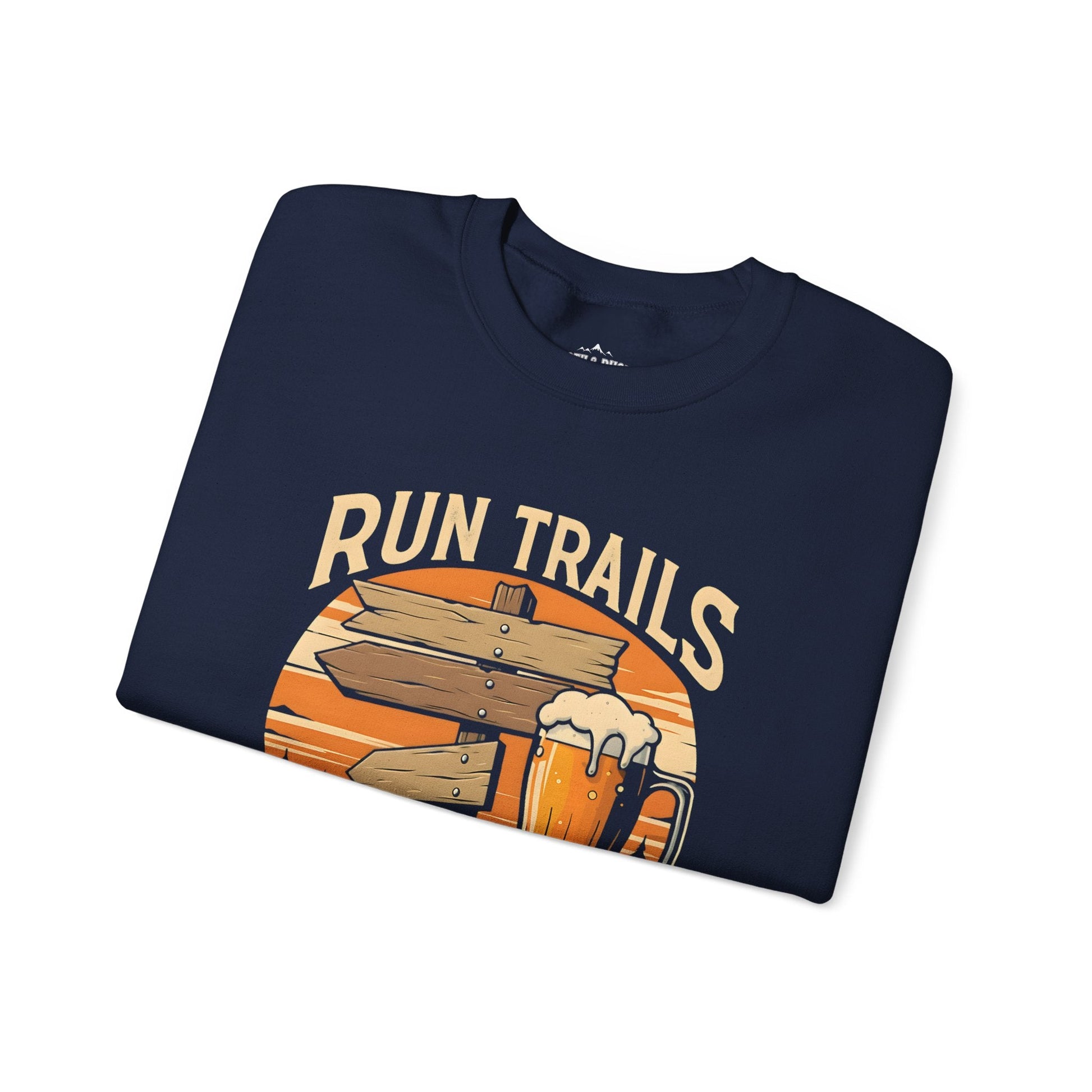"Run Trails Drink Ales" Sweatshirt Round Neck Pullover - Navy - Sloth & Duck