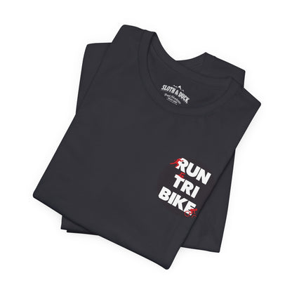 Run Tri Bike Logo T-Shirt with “I’m An Everyday Athlete” Back - Dark Grey - Sloth & Duck