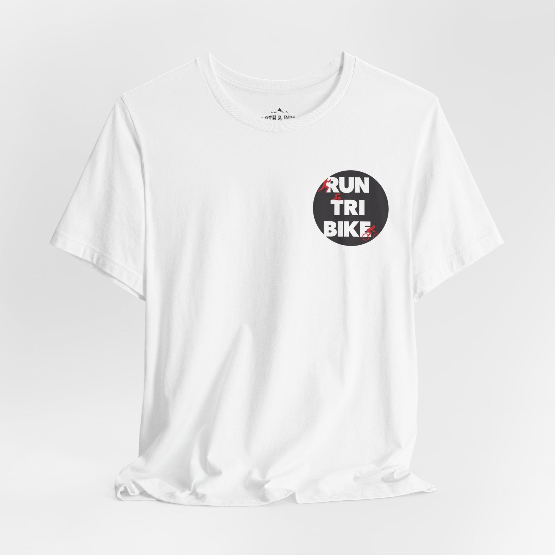 Run Tri Bike Logo T-Shirt with “I’m An Everyday Athlete” Back - White - Sloth & Duck
