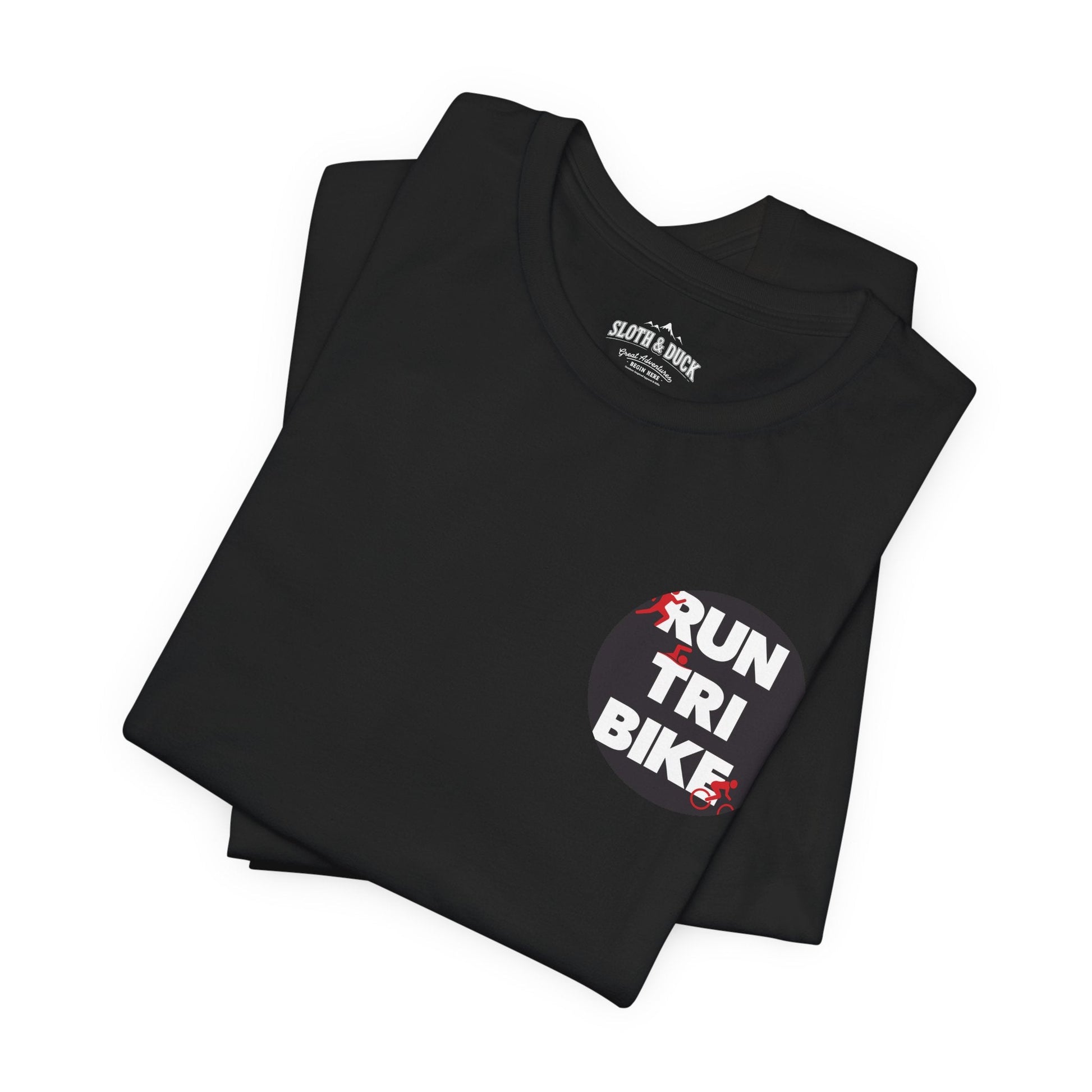 Run Tri Bike Logo T-Shirt with “I’m An Everyday Athlete” Back - Black - Sloth & Duck