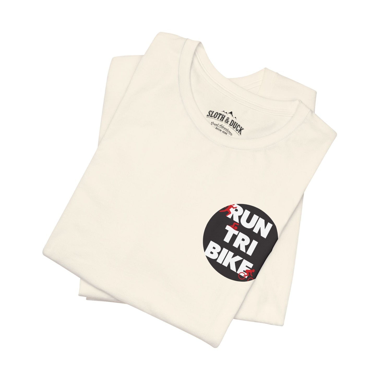 Run Tri Bike Logo T-Shirt with “I’m An Everyday Athlete” Back - Natural - Sloth & Duck