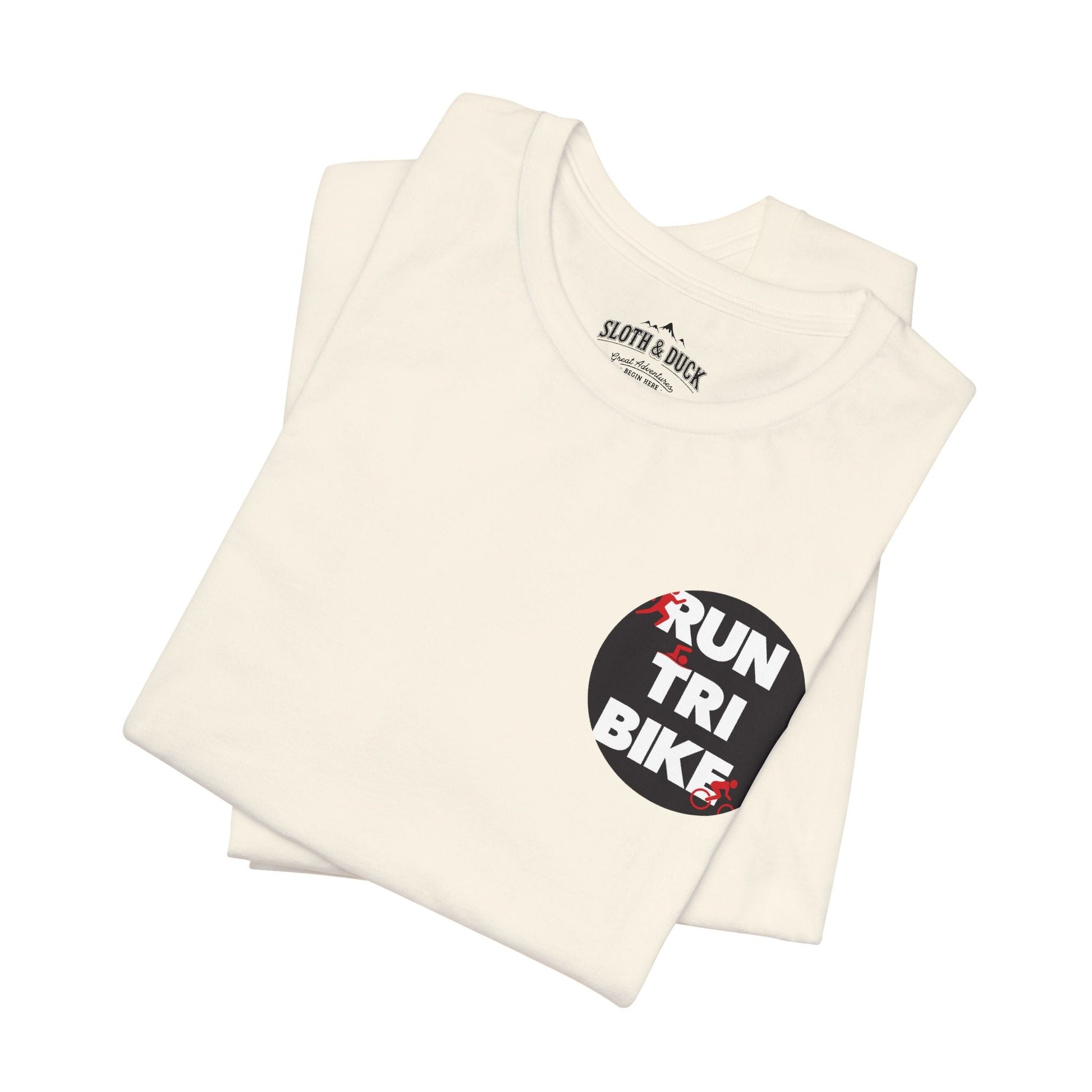 Run Tri Bike Logo T-Shirt with “I’m An Everyday Athlete” Back - Natural - Sloth & Duck