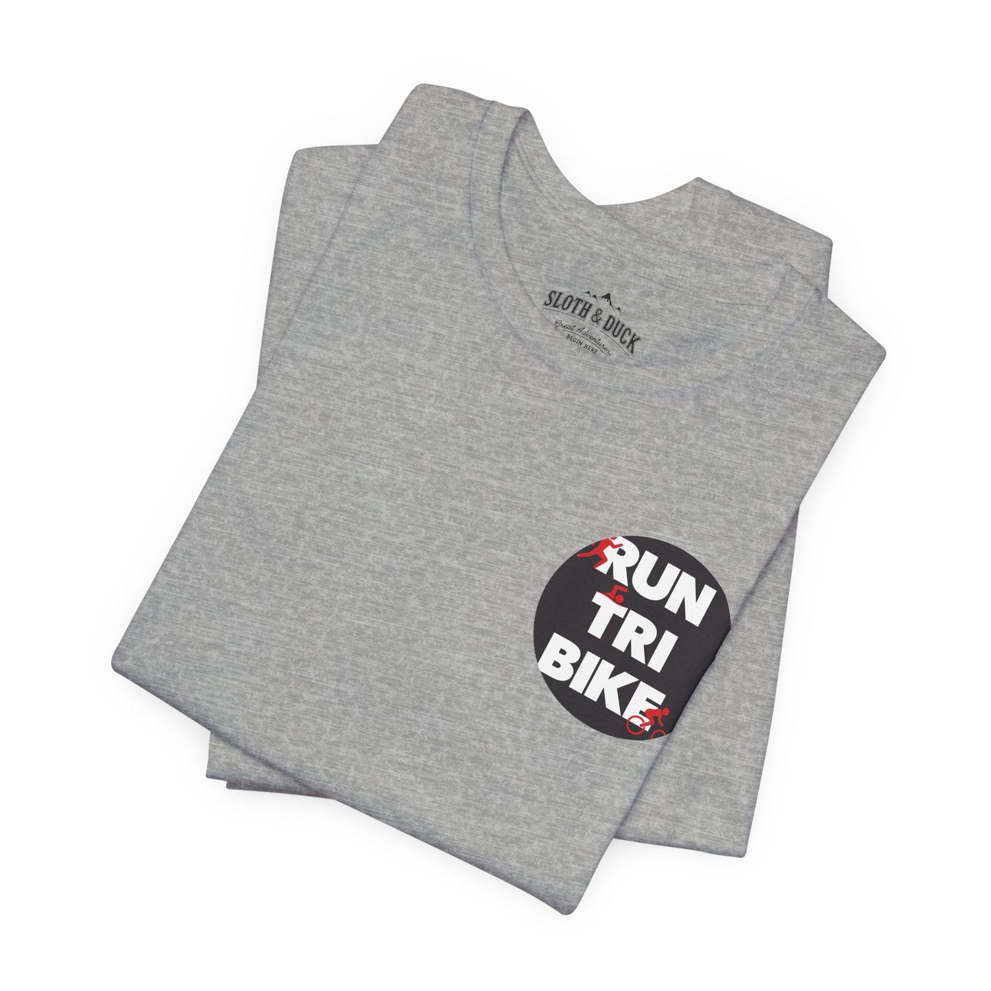 Run Tri Bike Logo T-Shirt with “I’m An Everyday Athlete” Back - Athletic Heather - Sloth & Duck