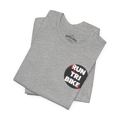 Run Tri Bike Logo T-Shirt with “I’m An Everyday Athlete” Back - Athletic Heather - Sloth & Duck