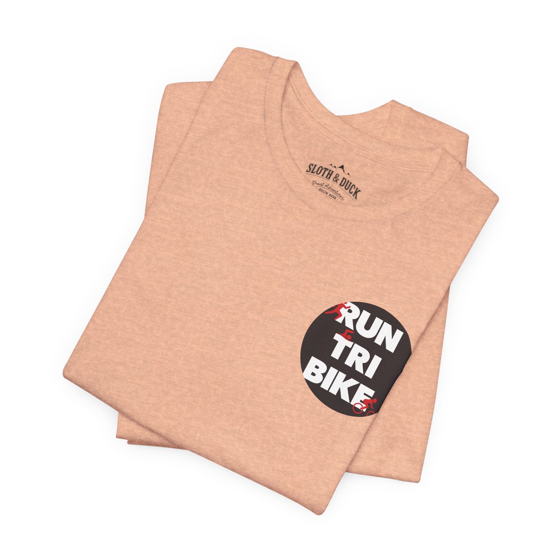 Run Tri Bike Logo T-Shirt with “I’m An Everyday Athlete” Back - Heather Peach - Sloth & Duck