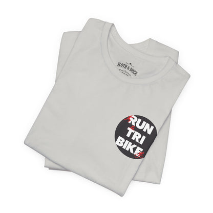 Run Tri Bike Logo T-Shirt with “I’m An Everyday Athlete” Back - Silver - Sloth & Duck