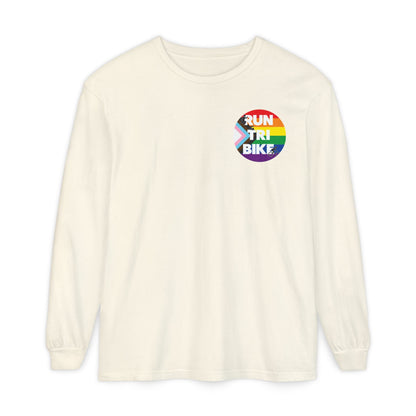 Run Tri Bike Pride Logo Long Sleeve with “I’m An Everyday Athlete” Back - Ivory - Sloth & Duck