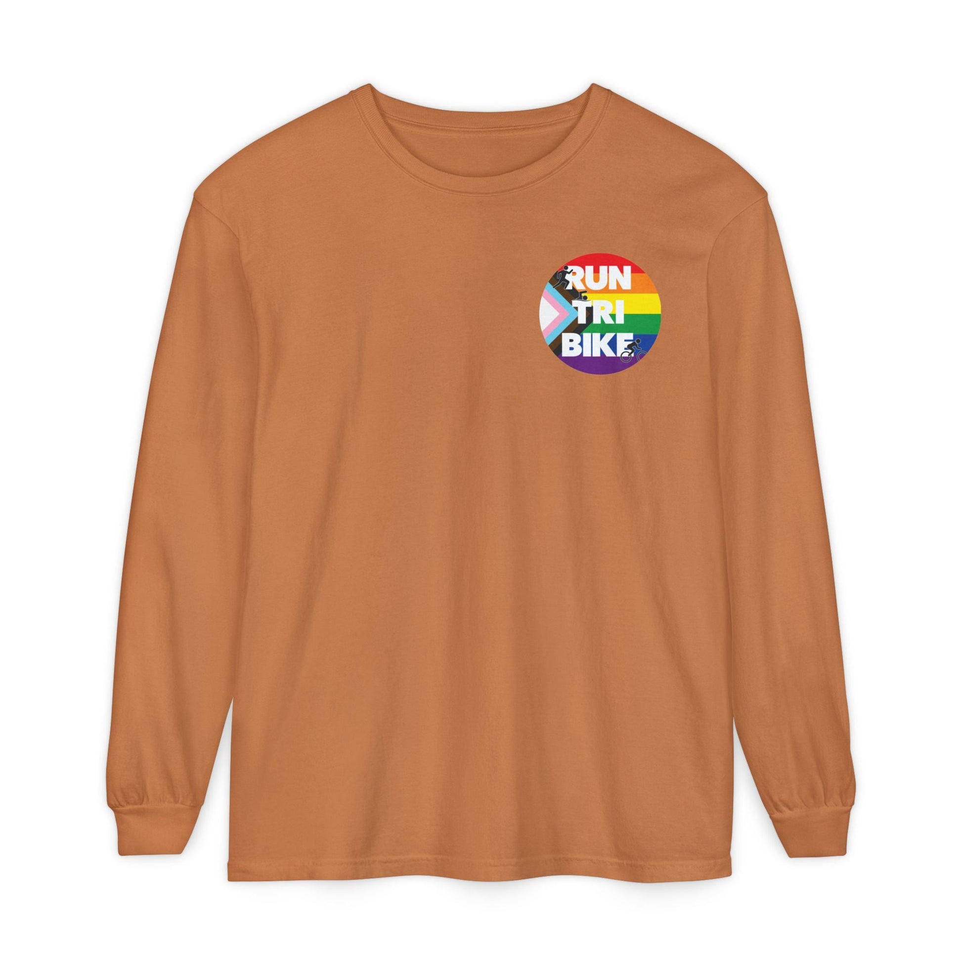 Run Tri Bike Pride Logo Long Sleeve with “I’m An Everyday Athlete” Back - Yam - Sloth & Duck