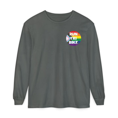 Run Tri Bike Pride Logo Long Sleeve with “I’m An Everyday Athlete” Back - Pepper - Sloth & Duck