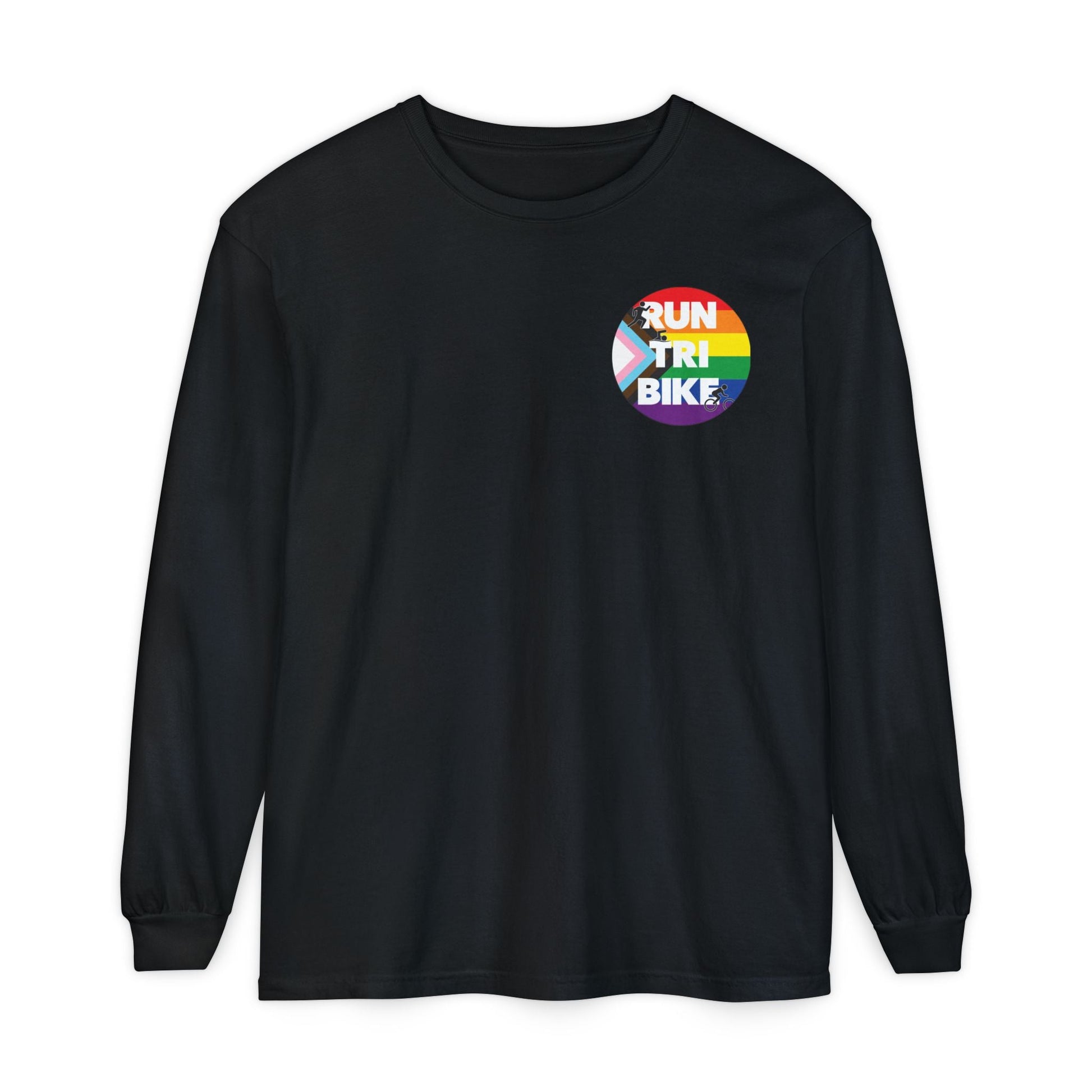 Run Tri Bike Pride Logo Long Sleeve with “I’m An Everyday Athlete” Back - Black - Sloth & Duck