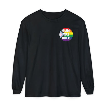 Run Tri Bike Pride Logo Long Sleeve with “I’m An Everyday Athlete” Back - Black - Sloth & Duck