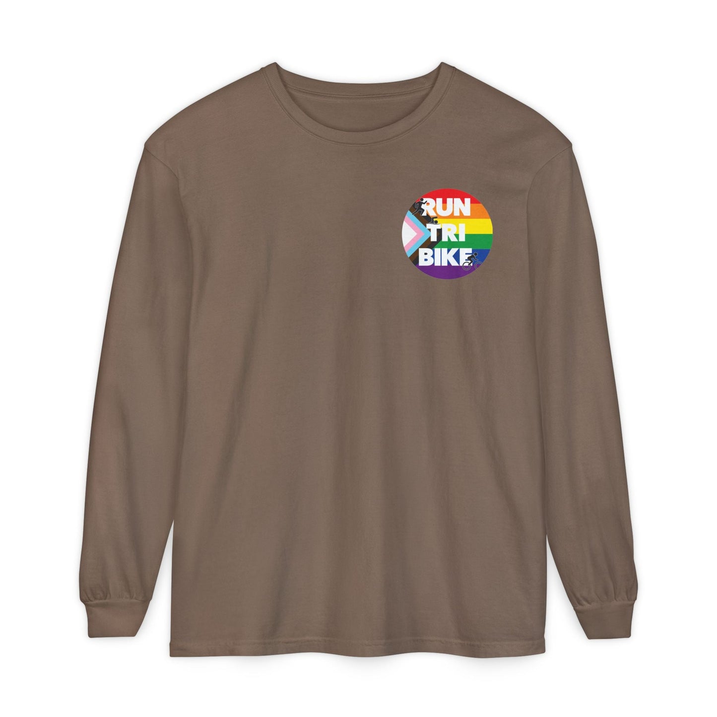 Run Tri Bike Pride Logo Long Sleeve with “I’m An Everyday Athlete” Back - Espresso - Sloth & Duck
