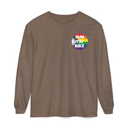 Run Tri Bike Pride Logo Long Sleeve with “I’m An Everyday Athlete” Back - Espresso - Sloth & Duck